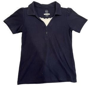 Navy Blue Collared Shirt with Built In White Lace Camisole